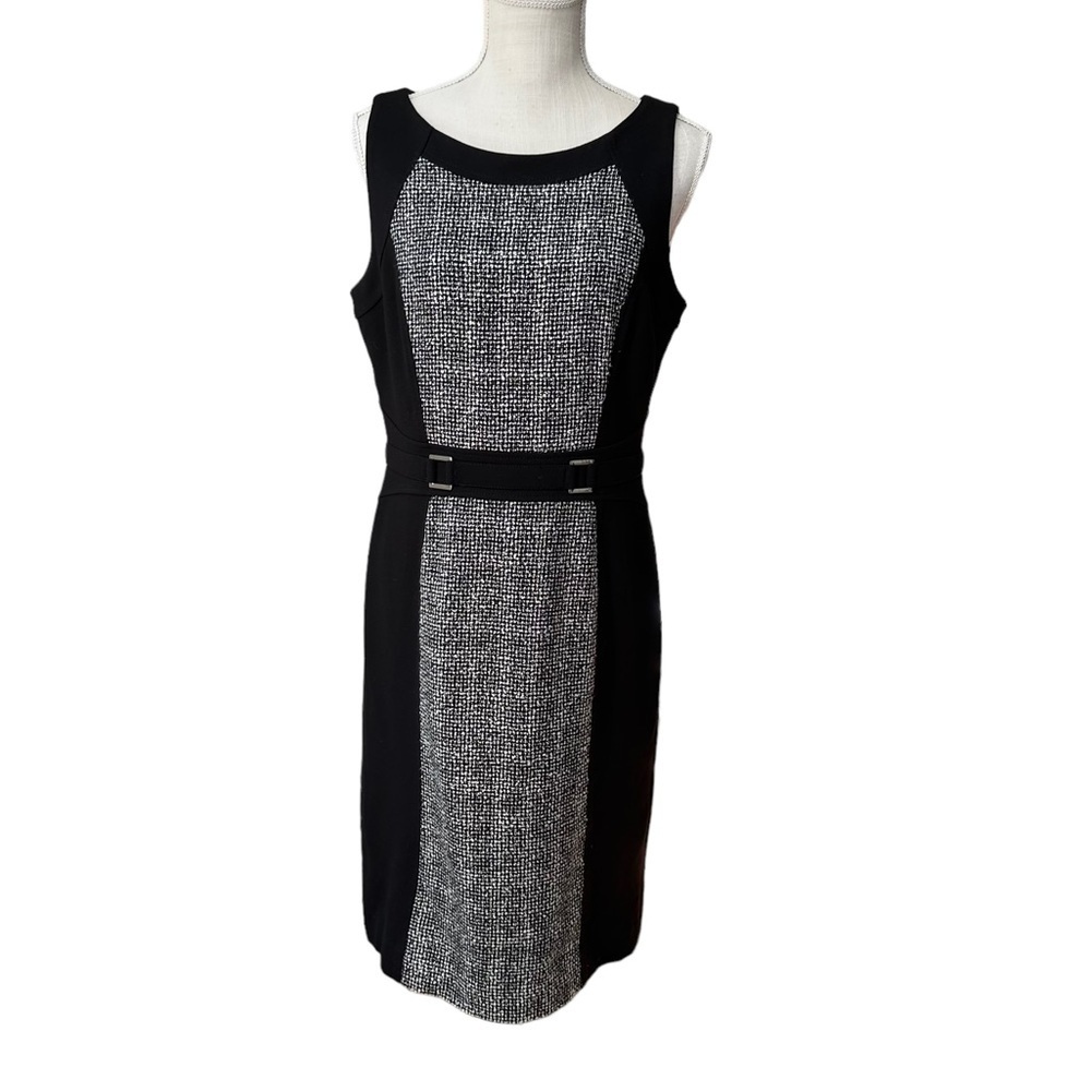 White House Black Market Women's Colorblock Black Grey Sheath Midi Dress Size10